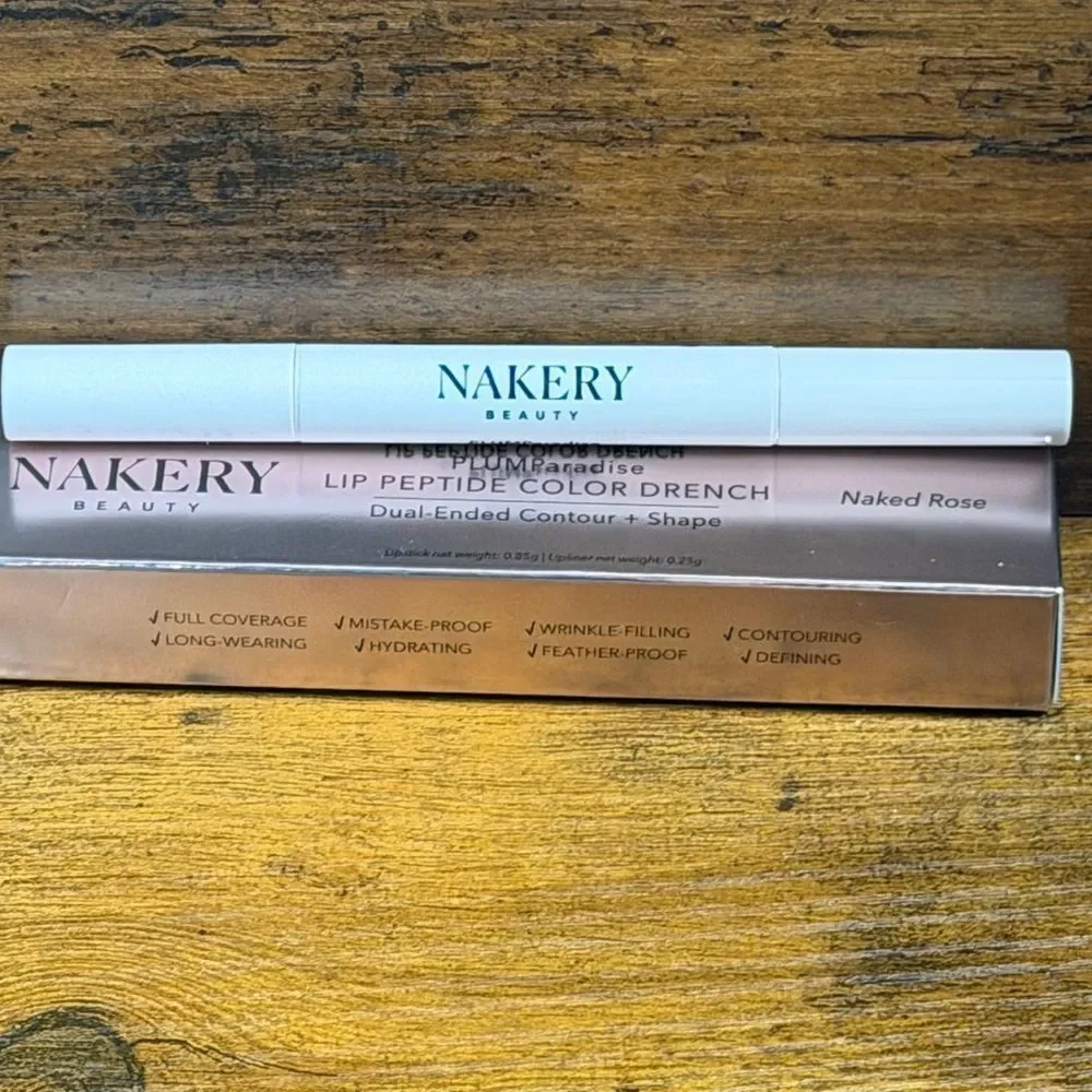 Nakery Beauty Duo: Plumping Lip Treatment + Peptide Liner/Lipstick Combo, NEW